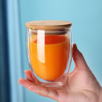 tazze da caffè di vetro doppie di 250ml 350ml 450ml con il coperchio di bambù