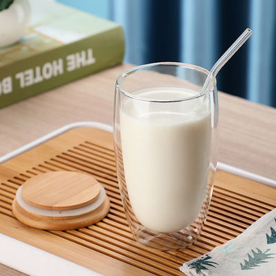 tazze da caffè di vetro doppie di 250ml 350ml 450ml con il coperchio di bambù