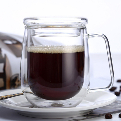 il doppio strato della tazza da caffè del vetro trasparente 12oz ha isolato i vetri