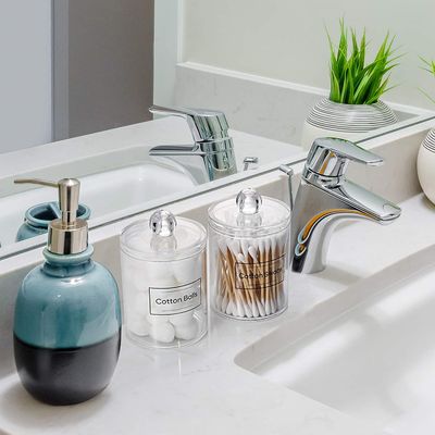 Chiaro erogatore di plastica del supporto del tampone di cotone per il bagno