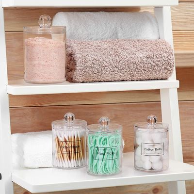 Chiaro erogatore di plastica del supporto del tampone di cotone per il bagno