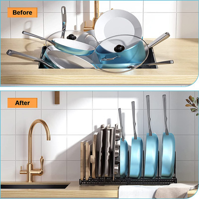 Vaso regolabile e Pan Organizer Rack For Cabinet del metallo nero