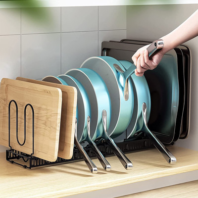 Vaso regolabile e Pan Organizer Rack For Cabinet del metallo nero