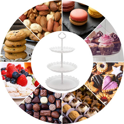 2 3 dolci bianchi di plastica del piatto della frutta del supporto del bigné della fila per nozze