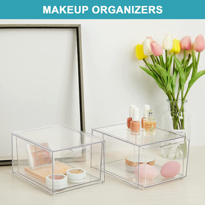 Silos di immagazzinamento di Storage Drawers Plastic dell'organizzatore di trucco di 2 pacchetti accatastabili