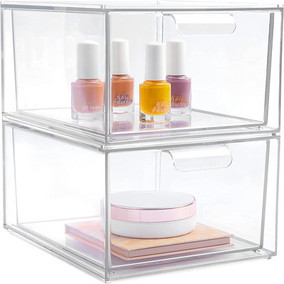 Silos di immagazzinamento di Storage Drawers Plastic dell'organizzatore di trucco di 2 pacchetti accatastabili