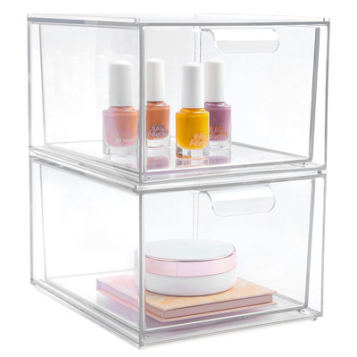 Organizzatore di plastica accatastabile Drawers With Lid di trucco multifunzionale chiaro