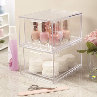 Organizzatore di plastica accatastabile Drawers With Lid di trucco multifunzionale chiaro