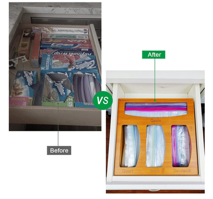 Organizzatore di bambù For Food di stoccaggio della borsa di Ziploc degli utensili della cucina del cassetto