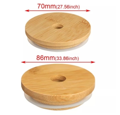 Elettrodomestico 70mm/86mm Mason Lids di bambù con la guarnizione Mason Caps del silicone e di Straw Hole