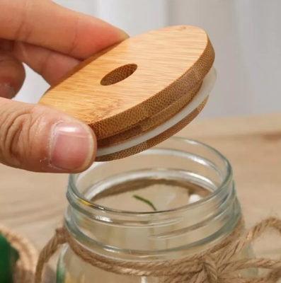 Elettrodomestico 70mm/86mm Mason Lids di bambù con la guarnizione Mason Caps del silicone e di Straw Hole