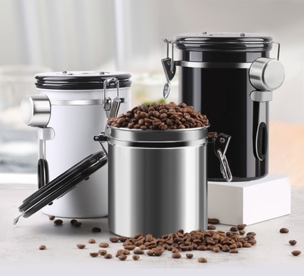 scatola metallica essenziale di Tools Coffee Airtight di barista di acciaio inossidabile 500g con la valvola ed il cucchiaio di CO2