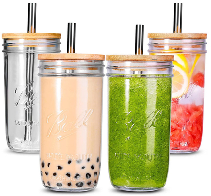 tazze riutilizzabili dei bicchieri del barattolo di Mason Mouth Smoothie Cups Mason delle tazze di tè della bolla 500ml ampie