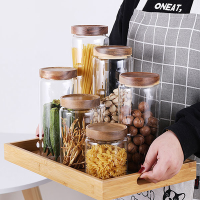 contenitori di stoccaggio di vetro dell'alimento di 700ml 1000ml 1300ml con il coperchio di legno ermetico
