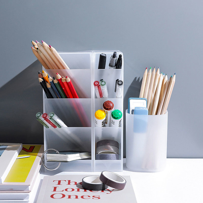 Supporto di plastica della matita di trucco dei contenitori di stoccaggio lucidi rettangolari della famiglia