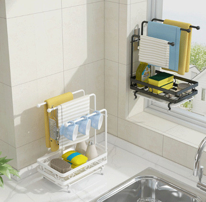 Supporto della spugna con la pentola dello scolo per lo strumento della cucina dello scaffale dello strofinaccio del porta-sapone della spazzola della spugna