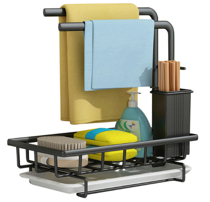 Supporto della spugna con la pentola dello scolo per lo strumento della cucina dello scaffale dello strofinaccio del porta-sapone della spazzola della spugna
