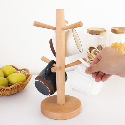 Albero in serie di legno del controsoffitto dello scaffale della tazza da caffè dei rifornimenti della cucina con 6 ganci