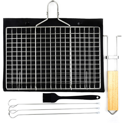 Strumenti ed accessori del BARBECUE di acciaio inossidabile ISO9001 che piegano il canestro della griglia con la maniglia