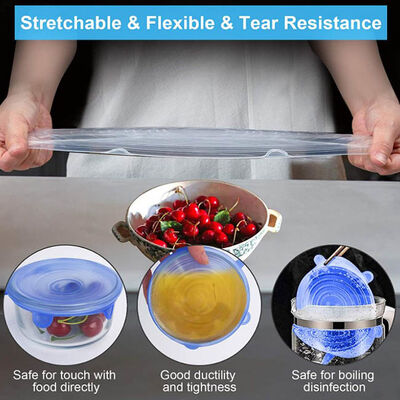 Allungamento riutilizzabile della cucina 6pcs intorno all'insieme della copertura di stoccaggio dell'alimento dei coperchi di allungamento del silicone