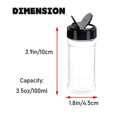 La spezia di plastica in serie di 3,5 Oz stona le bottiglie di condimento di plastica con i coperchi neri della vite