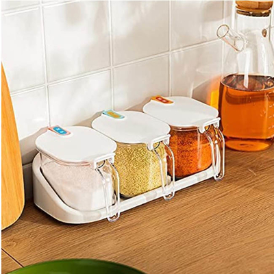 i chiari barattoli di plastica dei contenitori di stoccaggio della spezia di 3pcs 4 Oz ammassano con la copertura ed il cucchiaio