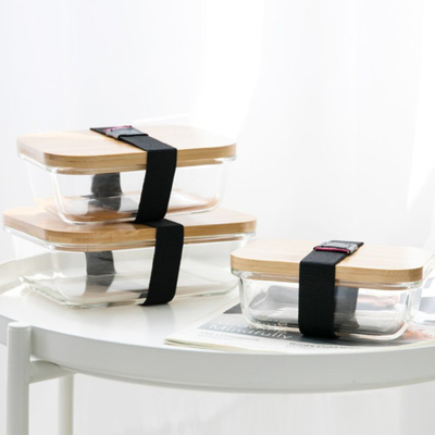 Vetro di bambù promozionale Bento Box Divided Lunch Box con la cinghia elastica