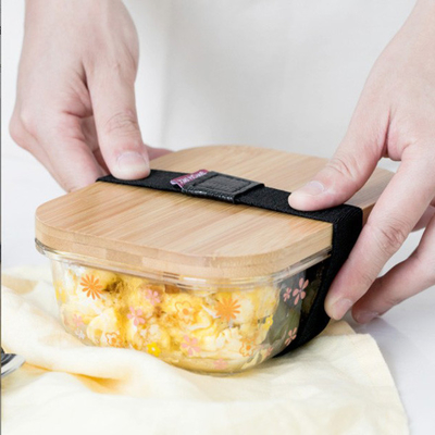 Vetro di bambù promozionale Bento Box Divided Lunch Box con la cinghia elastica