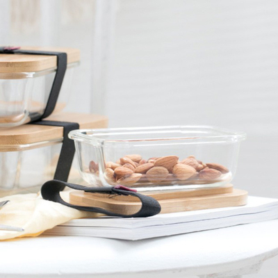Vetro di bambù promozionale Bento Box Divided Lunch Box con la cinghia elastica