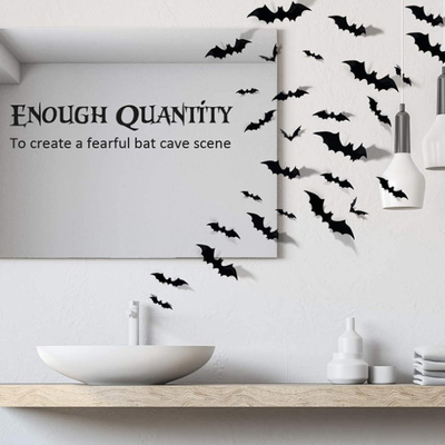 12pcs il Natale del PVC Halloween orna i pipistrelli neri degli autoadesivi 3D per la decorazione della parete
