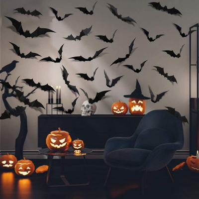 12pcs il Natale del PVC Halloween orna i pipistrelli neri degli autoadesivi 3D per la decorazione della parete