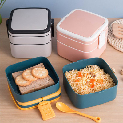 Scatola di pranzo di plastica del compartimento di doppio strato multi Bento With Spoon 1000ml 1400ml