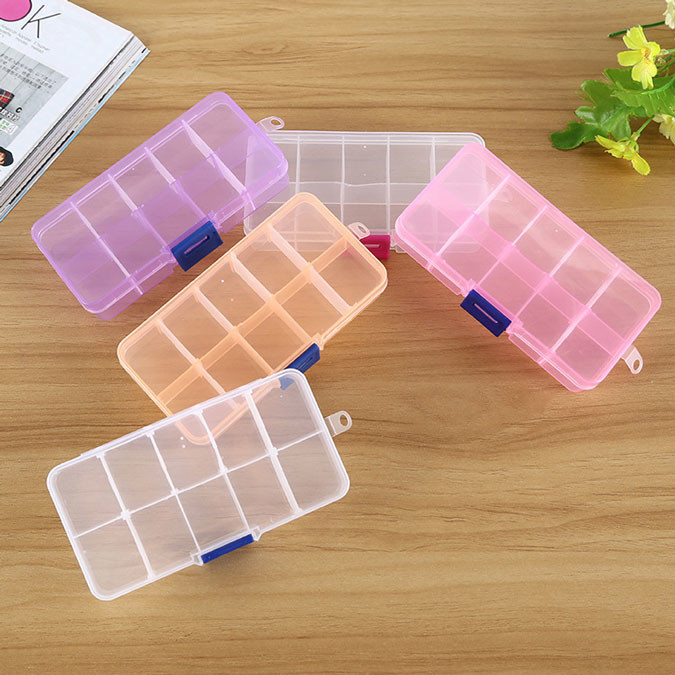 Scatola di plastica dell'organizzatore dei contenitori di stoccaggio della famiglia di 10 griglie per la perla dell'orecchino dei gioielli