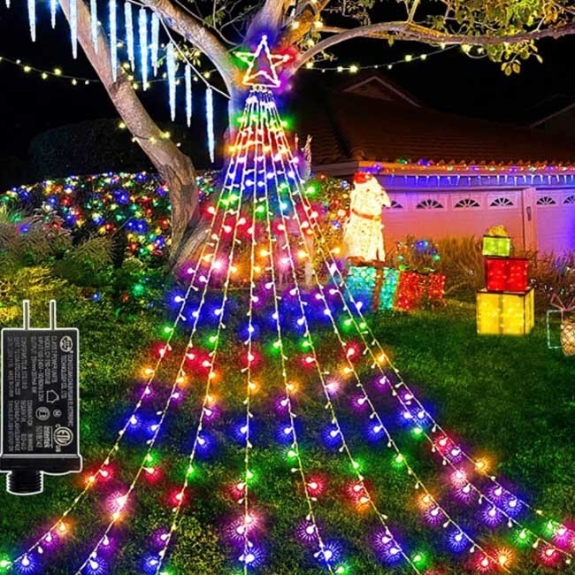 Il Natale all'aperto impermeabile di Halloween orna la stella che il cavo accende multicolore