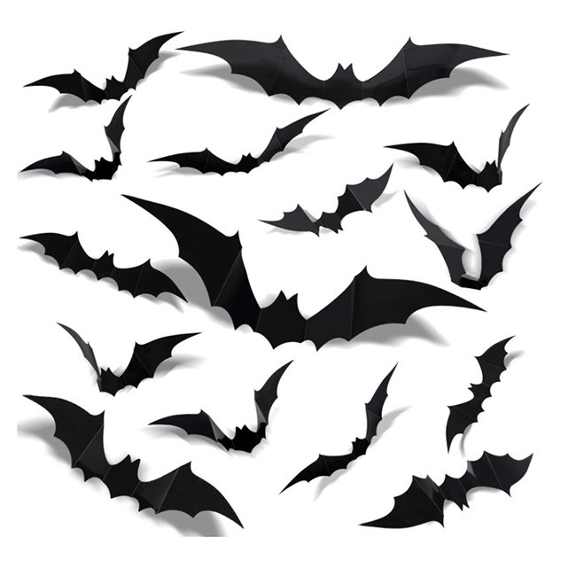 12pcs il Natale del PVC Halloween orna i pipistrelli neri degli autoadesivi 3D per la decorazione della parete